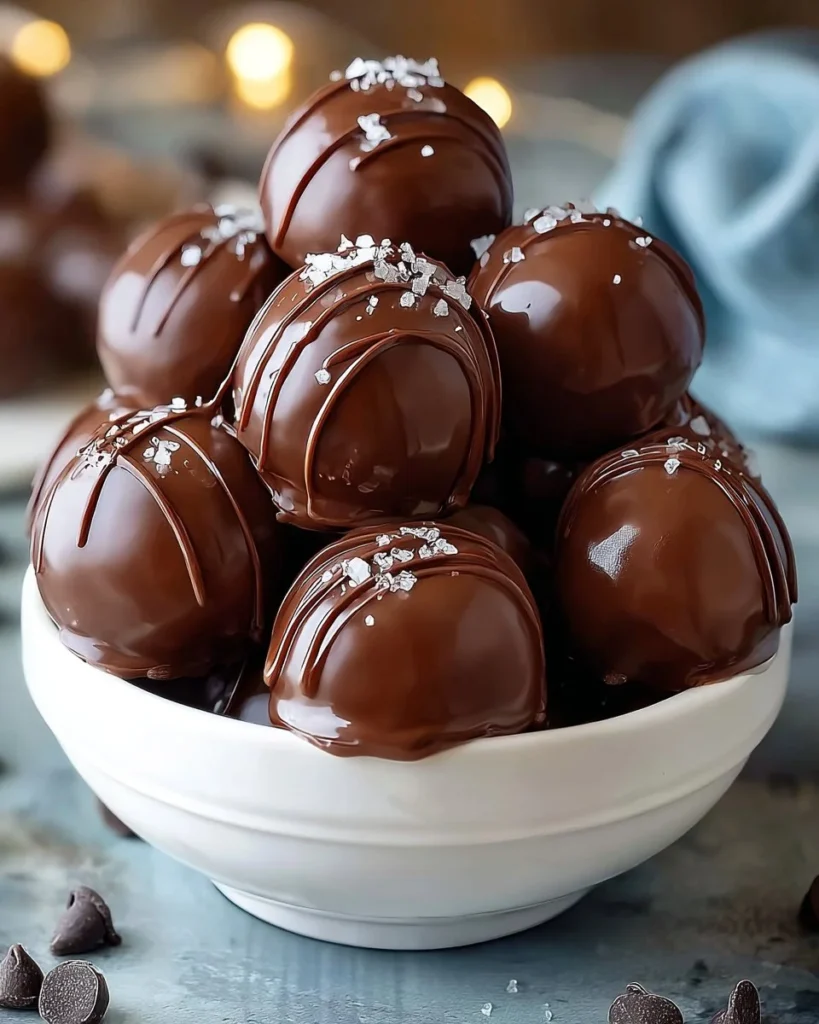 Delicious chocolate truffles with a creamy center on a marble surface.