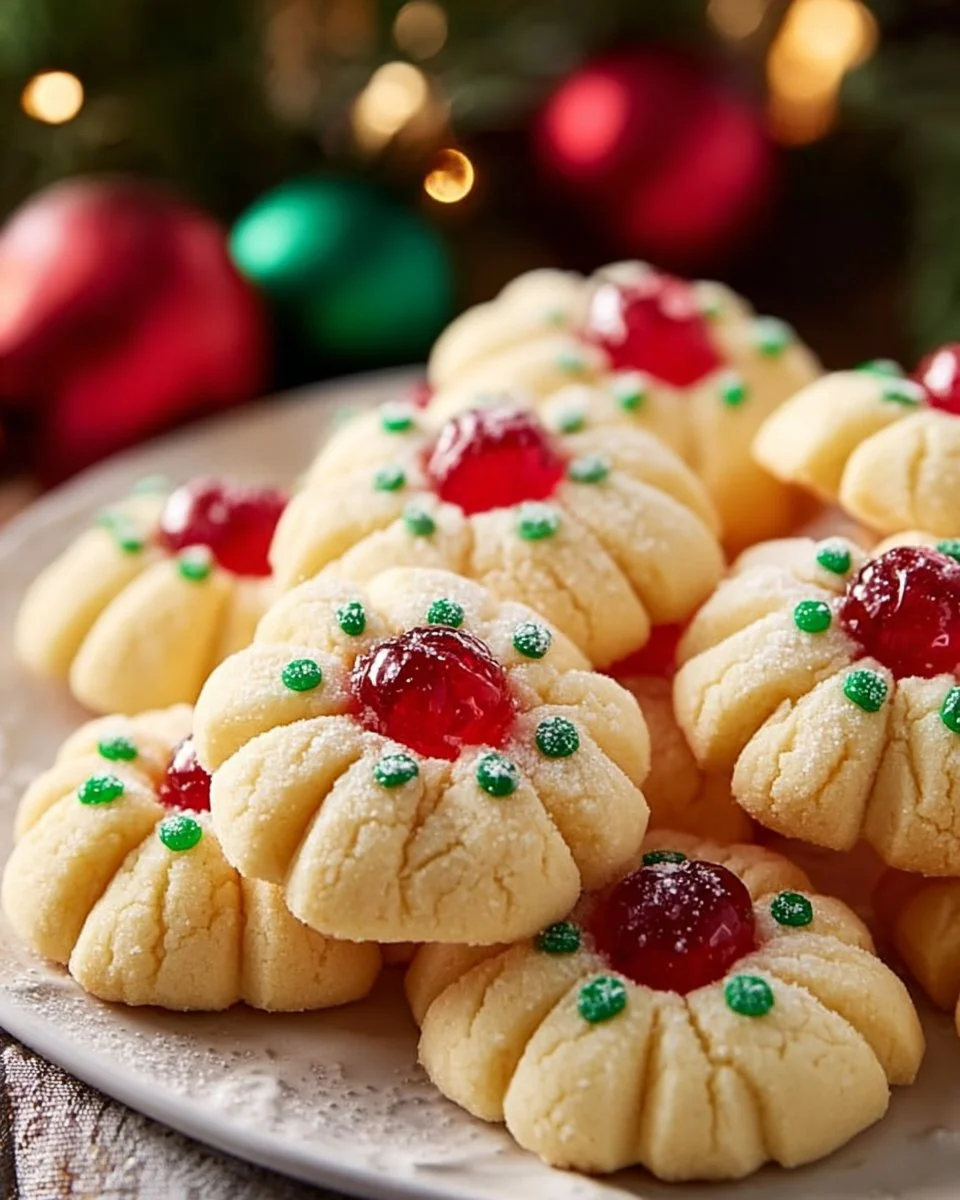 Freshly baked Christmas Butter Cookies on a festive holiday platter