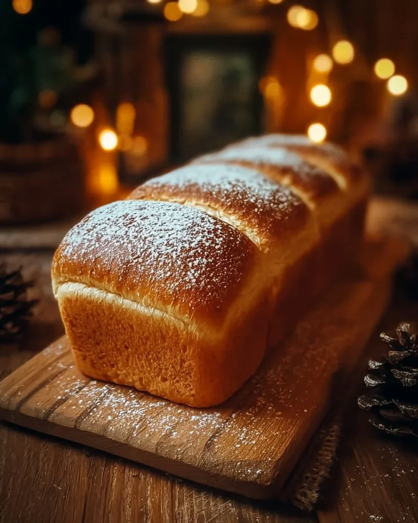Loaf of Christmas Eggnog Bread decorated with festive toppings and spices.
