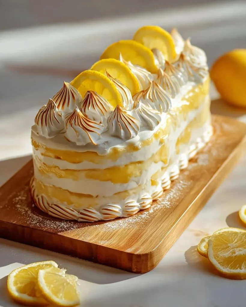 Festive Christmas Log Lemon Meringue Tart with lemon zest and meringue topping