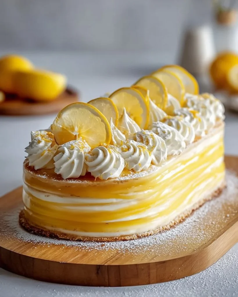 Christmas log-inspired lemon meringue tart with creamy topping and vibrant lemon flavor