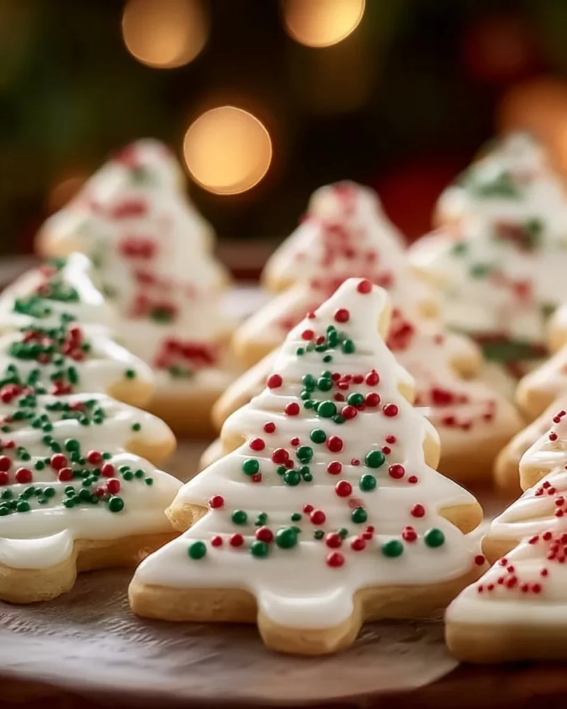 Christmas soft shortbread cookies decorated with festive sprinkles