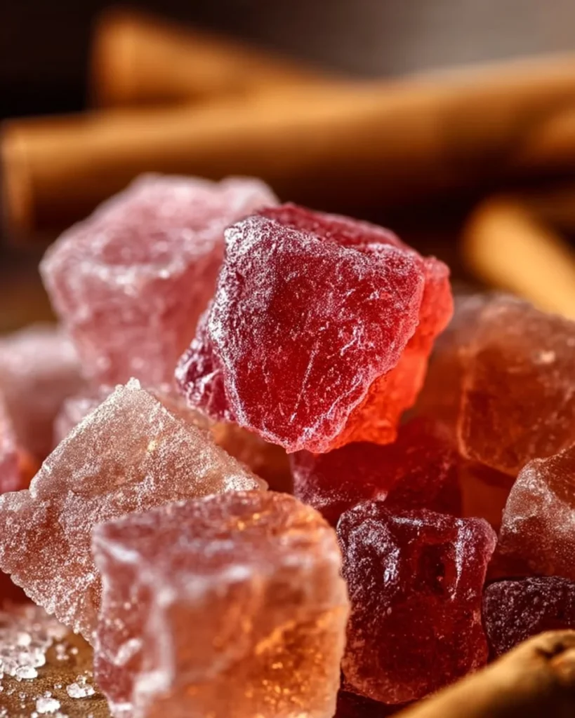 Delicious Cinnamon Rock Candy in colorful pieces on a white background