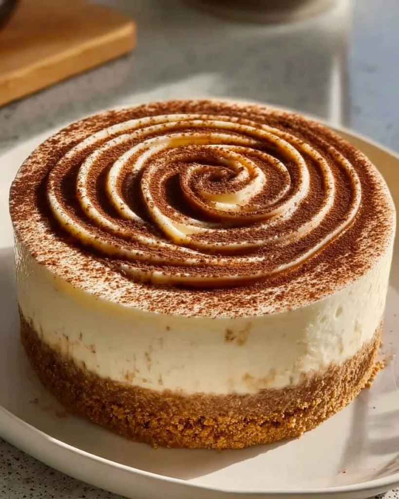 Delicious cinnamon roll cheesecake with creamy layers and cinnamon swirl topping