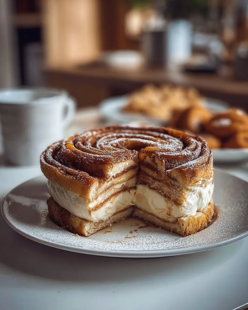 Delicious Cinnamon Roll Honeybun Cheesecake with swirls and a creamy topping