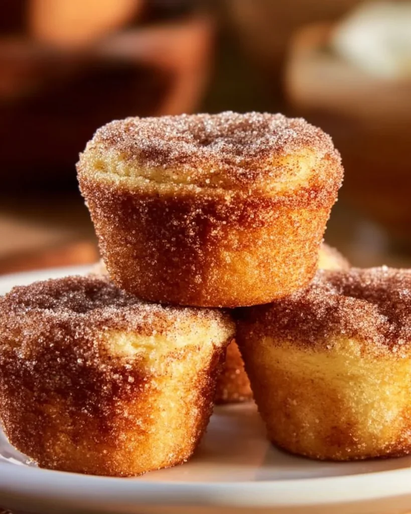 Cinnamon Sugar French Toast Muffins topped with cinnamon and sugar