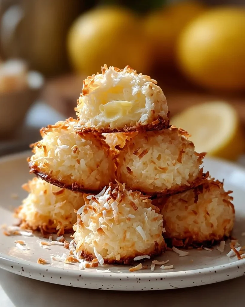 Delicious Coconut Lemon Cheesecake Bites on a plate, perfect for dessert lovers.