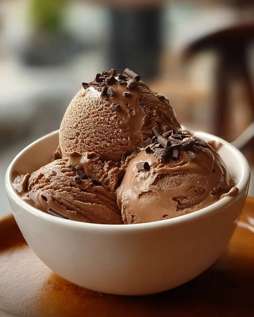 Delicious coffee ice cream with dark chocolate flecks served in a bowl.