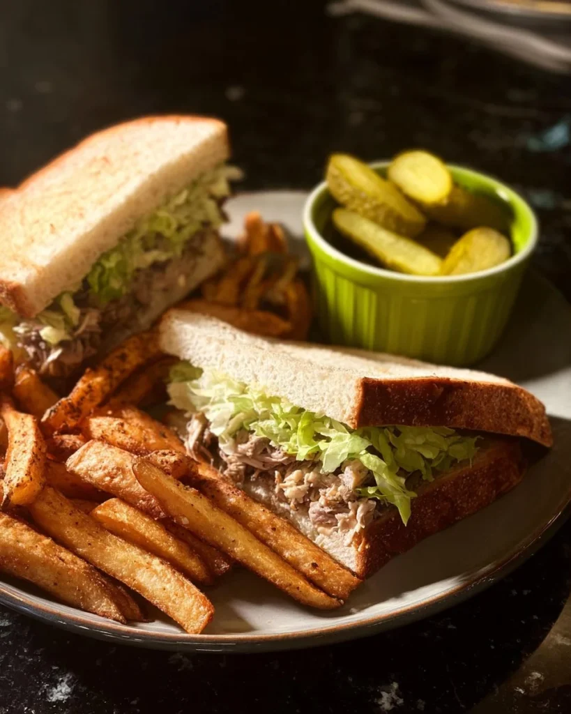 Delicious cold meatloaf sandwich served on a plate with fresh toppings