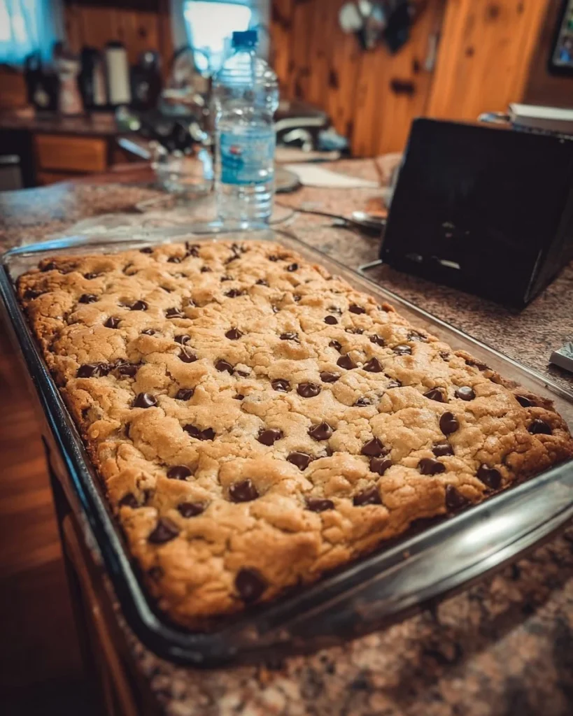 Delicious homemade cookie bars with chocolate chips and nuts.