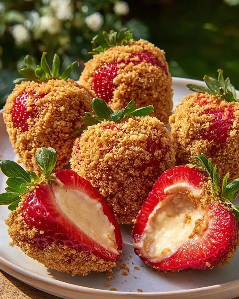 Strawberries stuffed with cookie butter cheesecake mixture