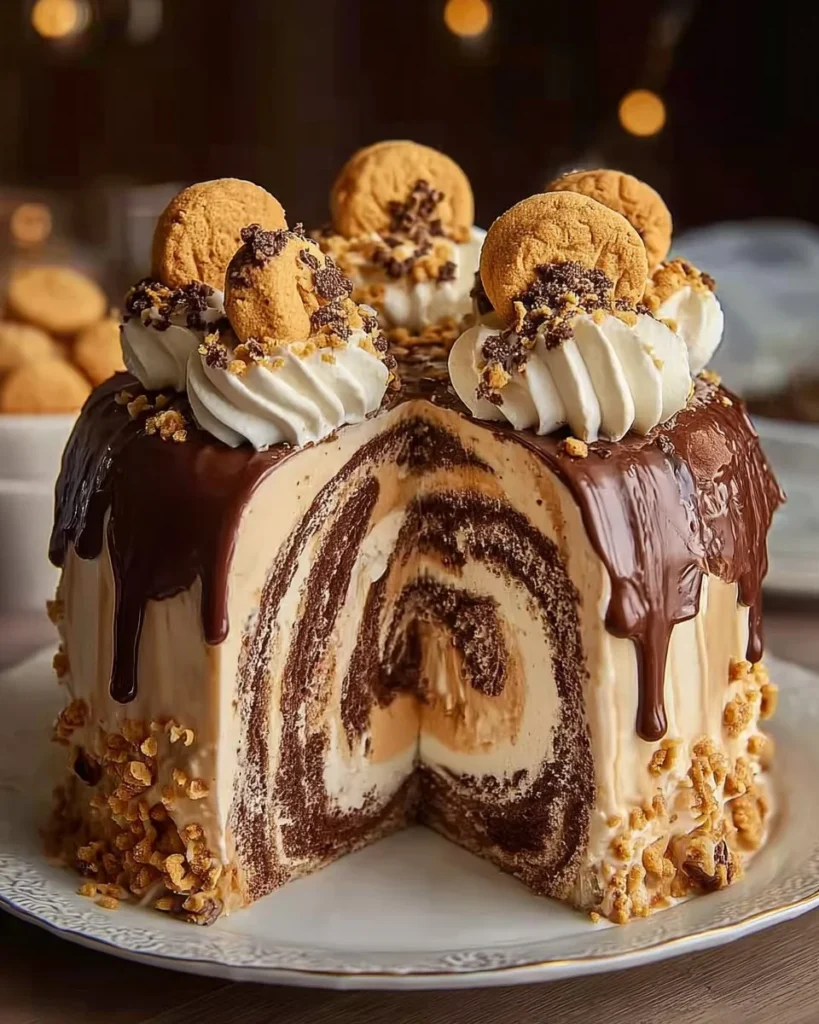 Delicious homemade cookie dough ice cream cake rolls topped with chocolate chips.