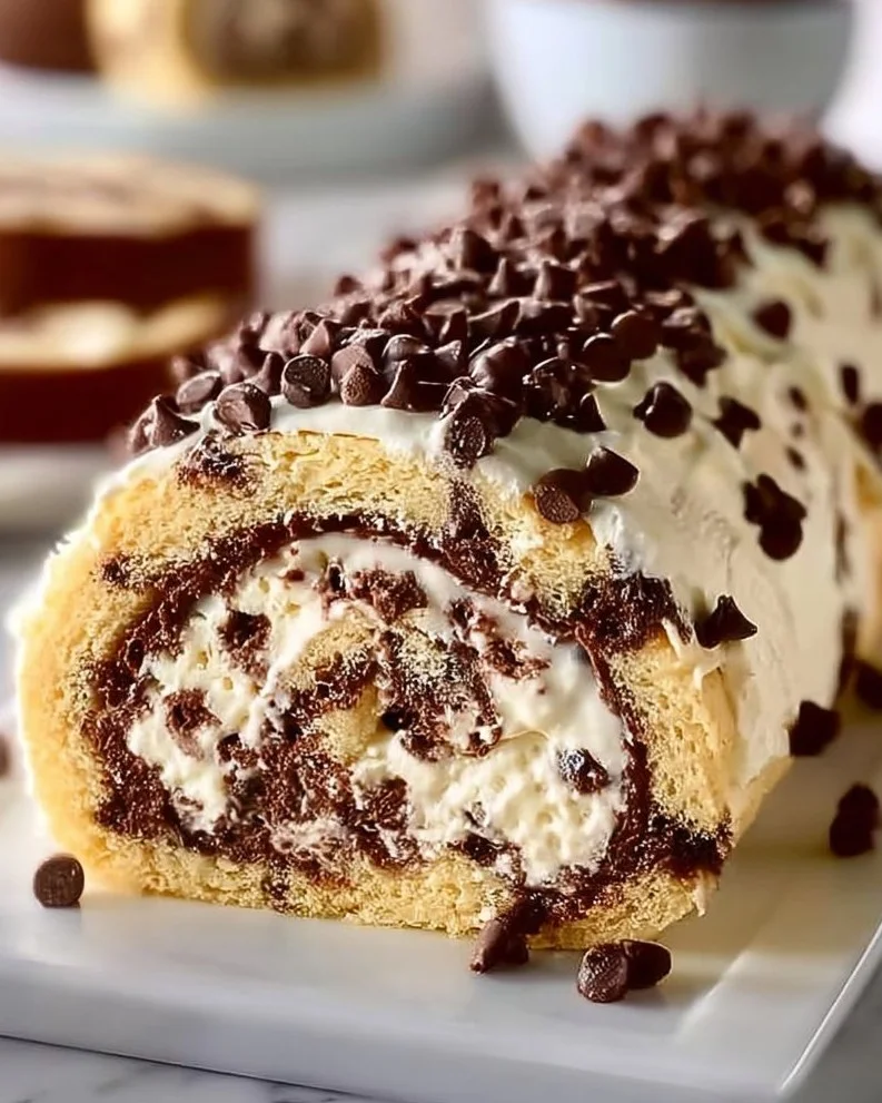 Delicious cookie dough ice cream cake roll dessert