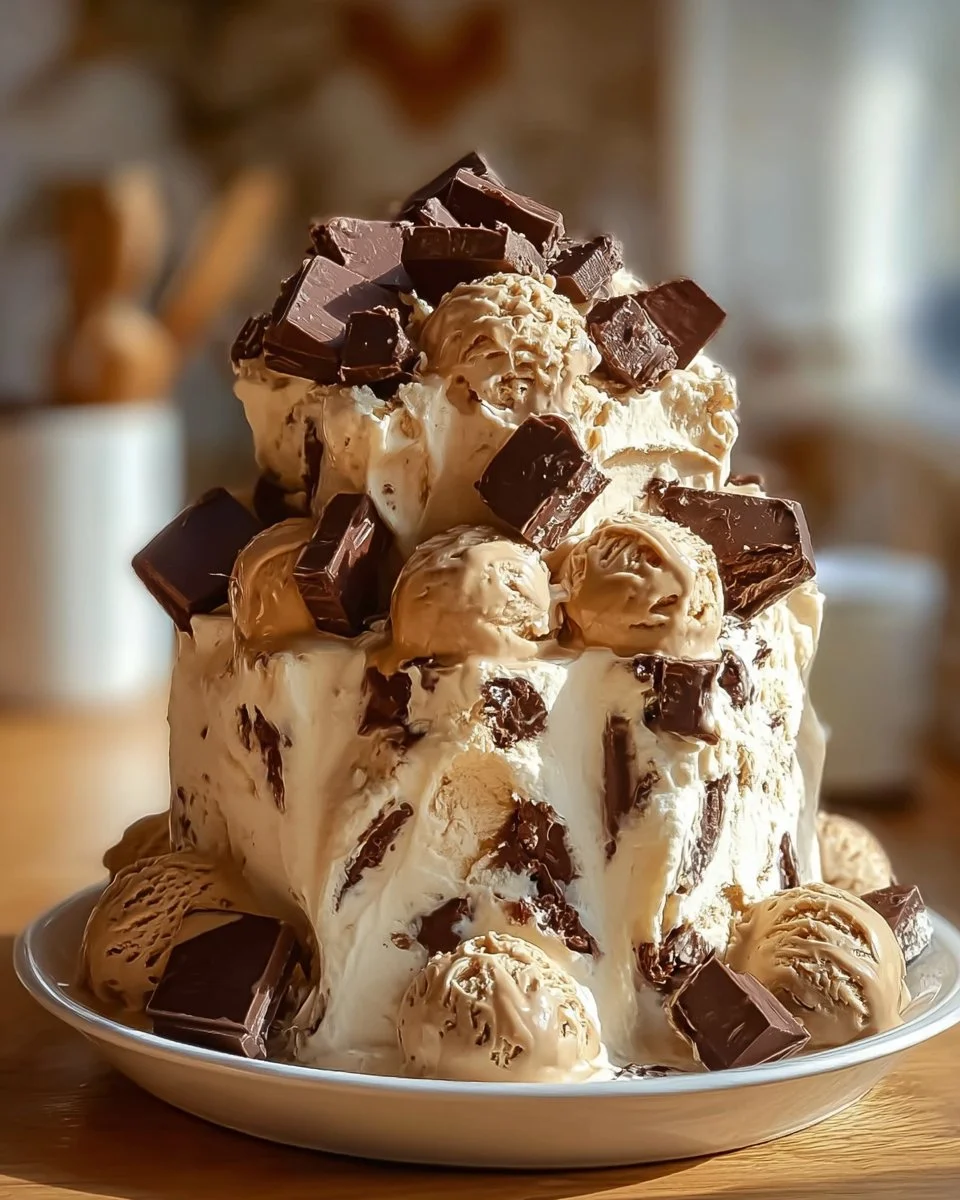 Delicious Cookie Dough Snickers and Reese's ice cream in a bowl