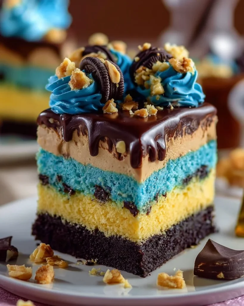 Delicious Cookie Monster Cheesecake with cookies and blue frosting