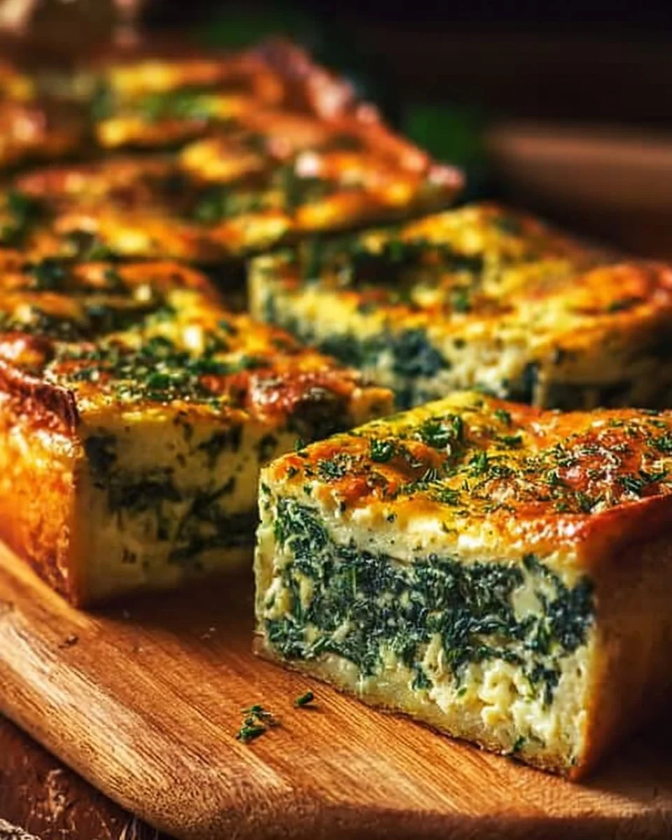 Cottage Cheese and Spinach Crustless Quiche served on a plate