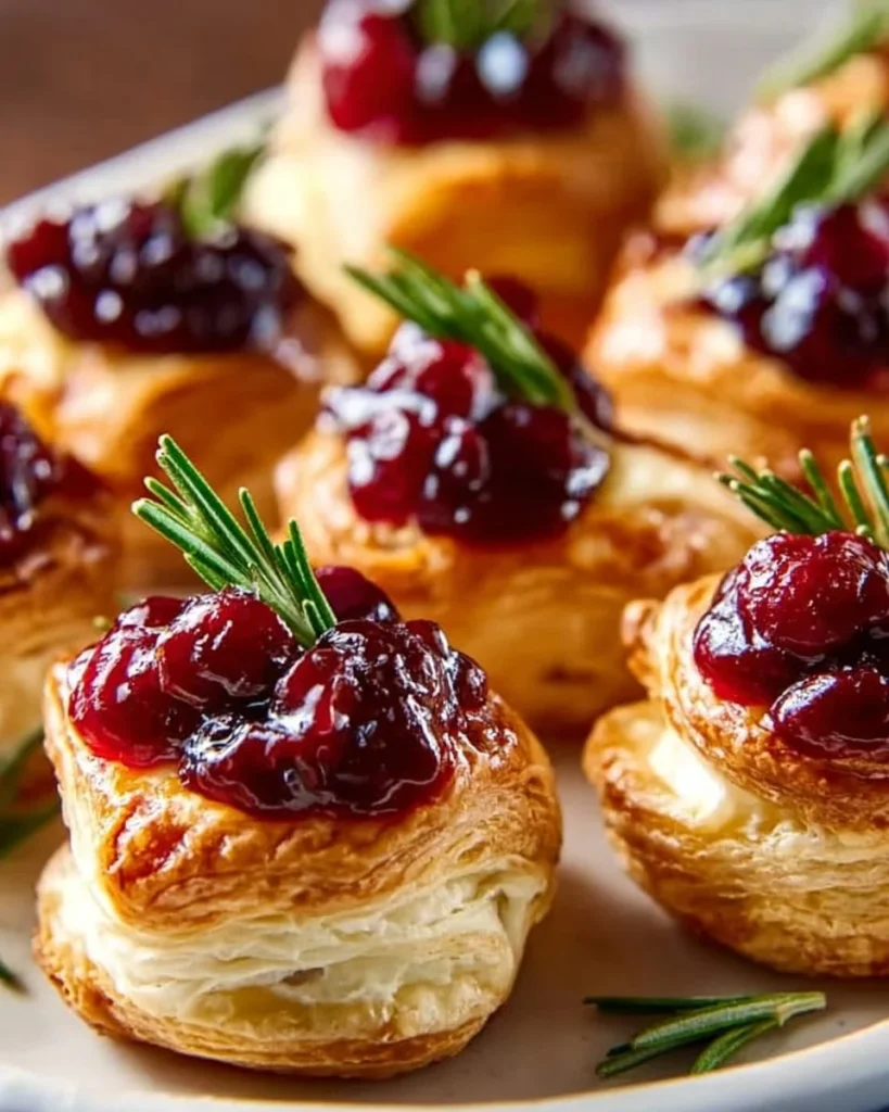 Cranberry Brie Bites served on a platter, perfect for holiday appetizers.