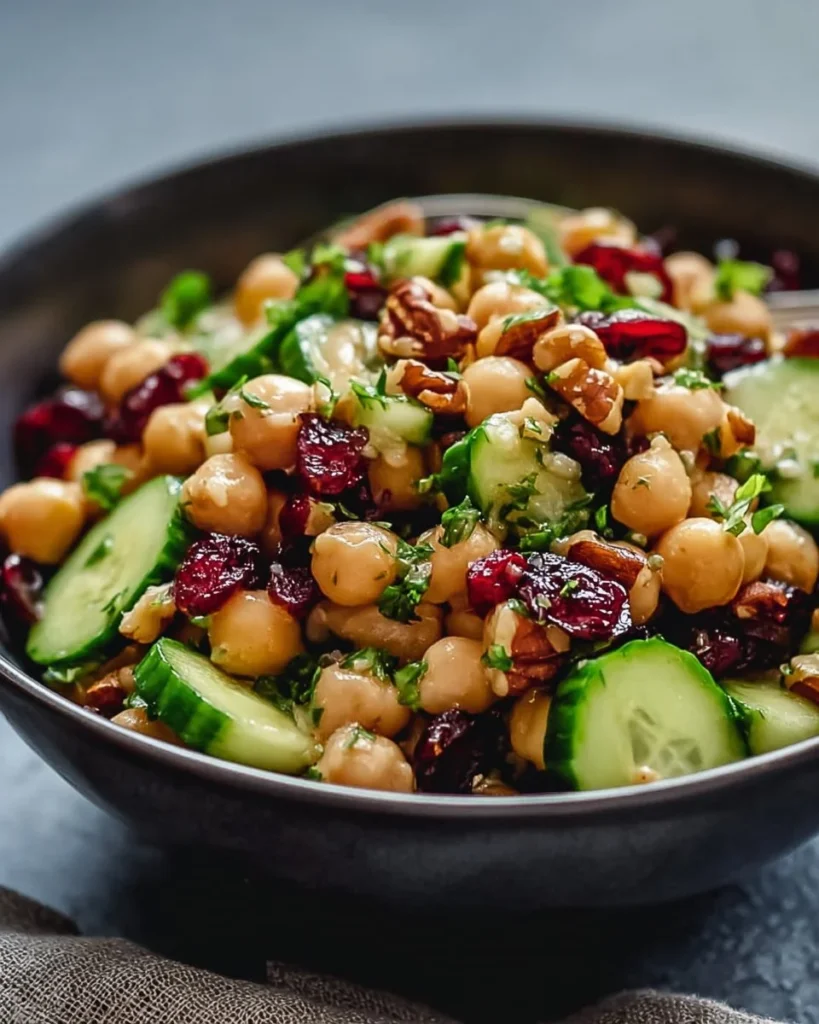 Cranberry Walnut Chickpea Salad with fresh greens and nuts
