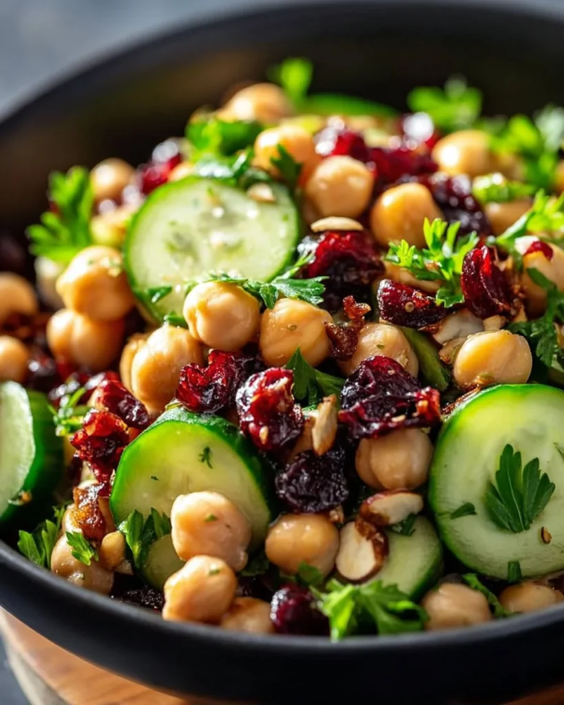 Cranberry Walnut Chickpea Salad with fresh ingredients in a bowl
