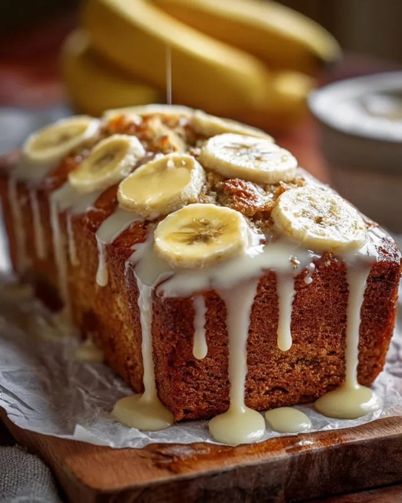 Slice of moist and flavorful cream cheese banana bread on a plate