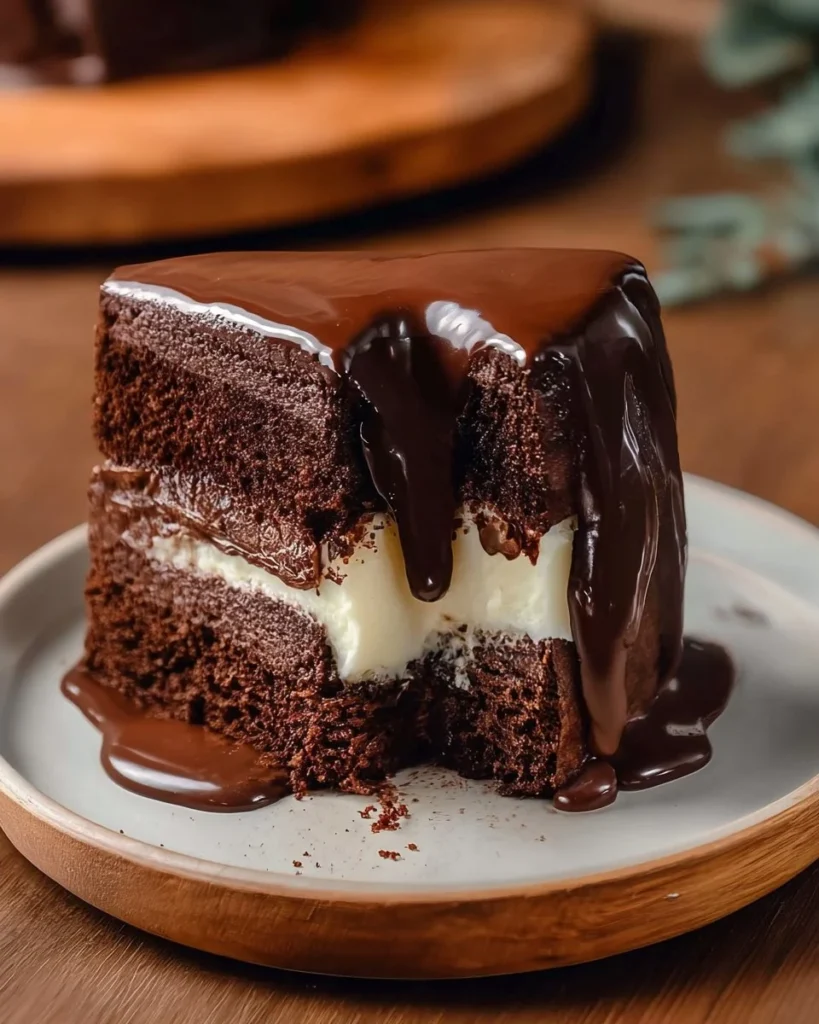 Cream filled chocolate cake with rich chocolate icing and decorative toppings