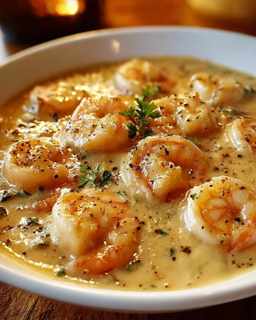 Bowl of creamy Cajun shrimp chowder garnished with herbs