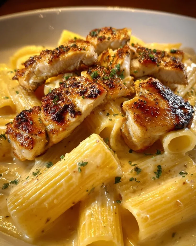 Creamy Garlic Butter Chicken with Rigatoni in Parmesan Sauce