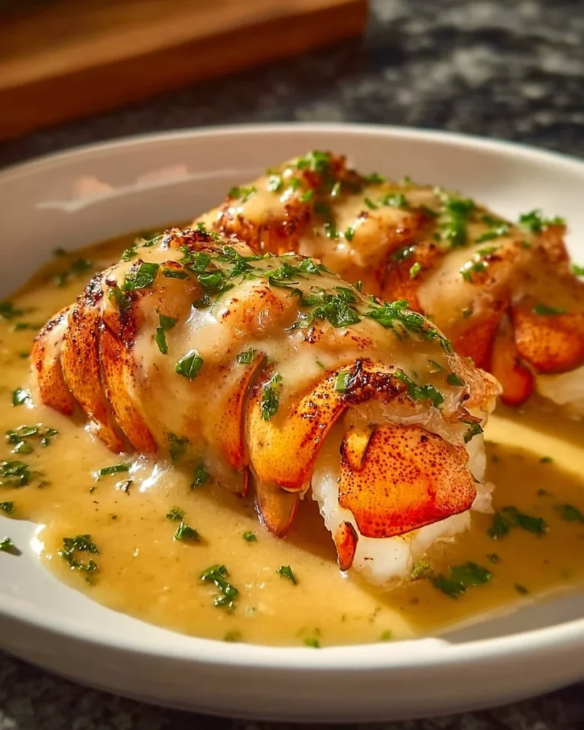 Creamy garlic butter lobster tails served on a plate