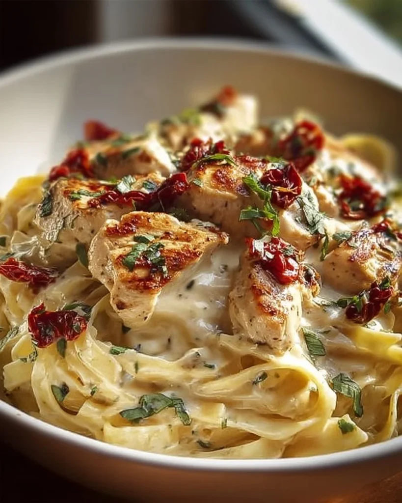 Creamy Garlic Parmesan Chicken Pasta with chicken, pasta, and garlic sauce