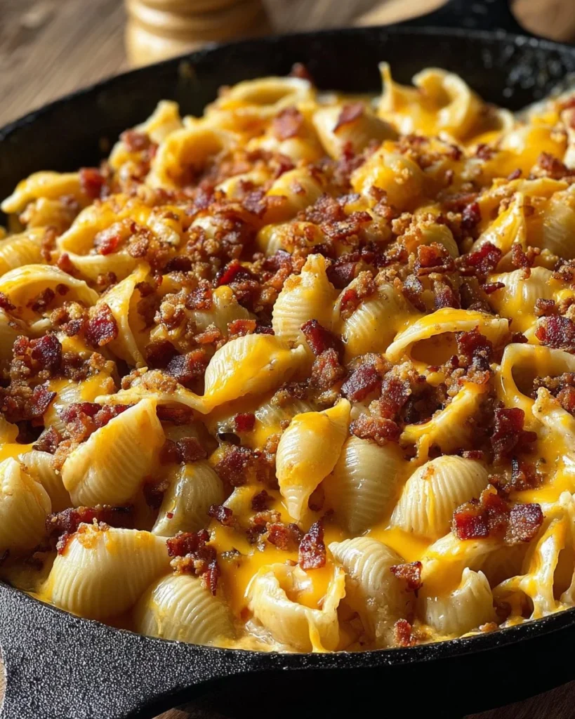 Creamy loaded bacon cheeseburger alfredo pasta served in a bowl
