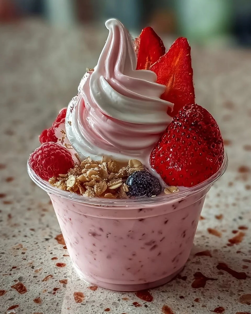 Creamy Strawberry Vanilla Delight dessert topped with fresh strawberries