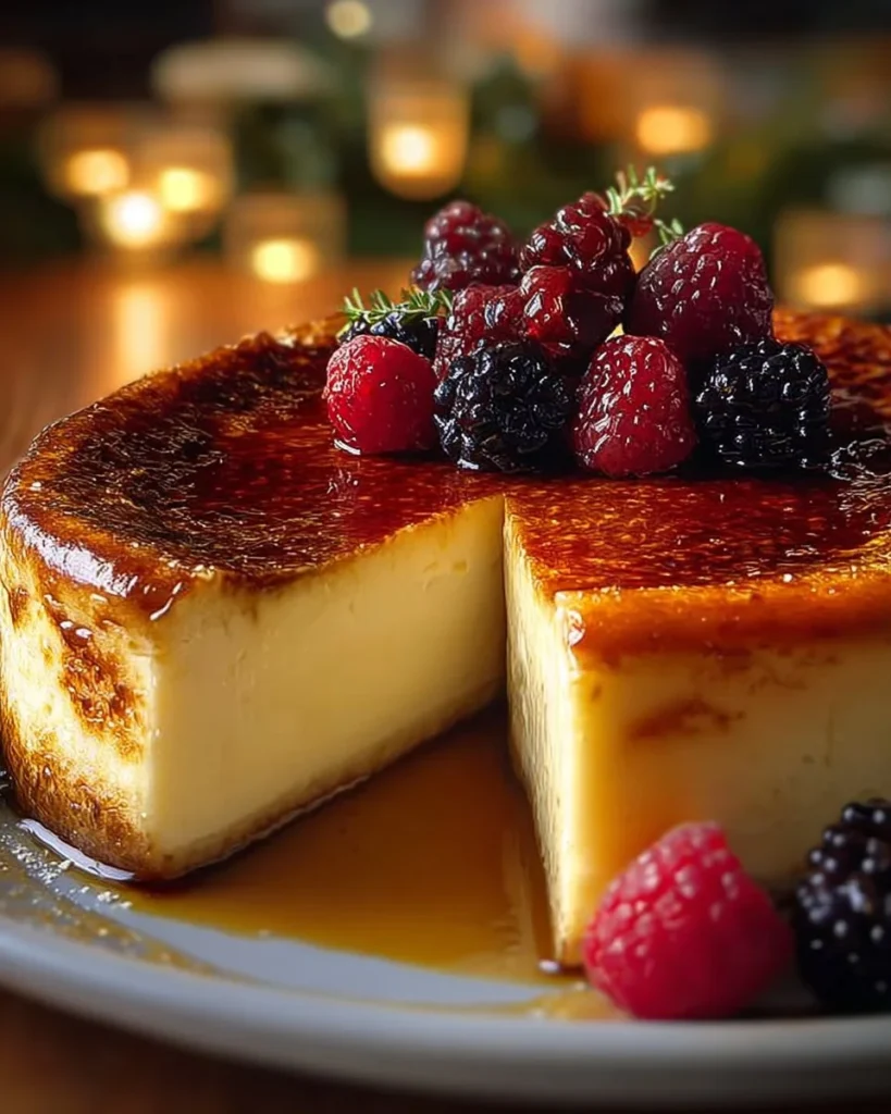 Delicious crème brûlée cheesecake with a caramelized sugar topping
