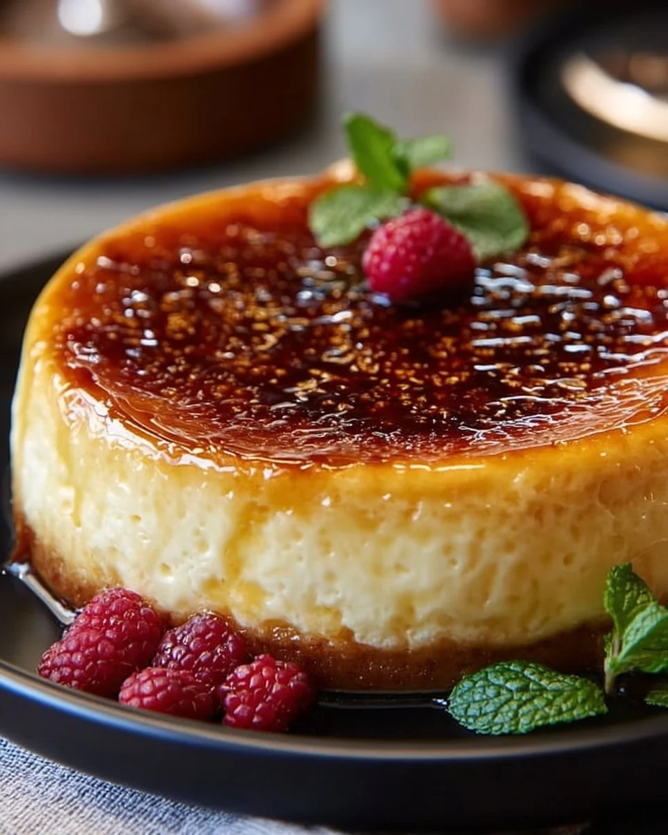 Delicious crème brûlée cheesecake topped with caramelized sugar crust