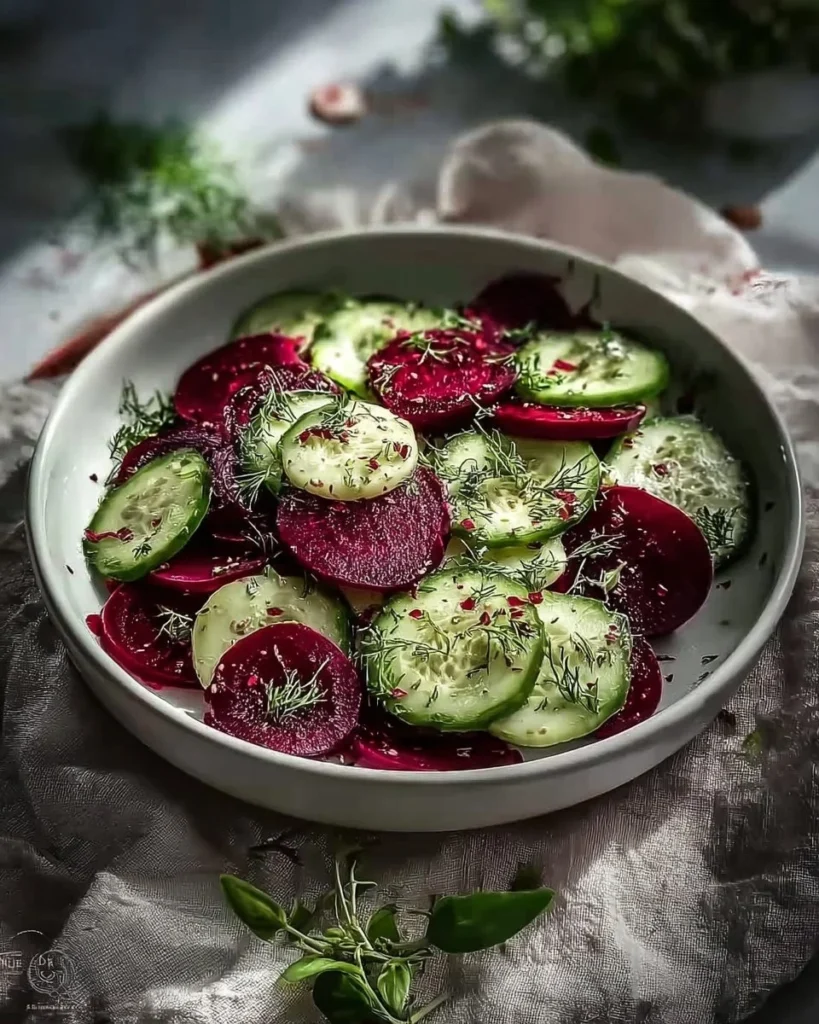 Crisp Cucumber and Beetroot Salad with fresh vegetables in a bowl