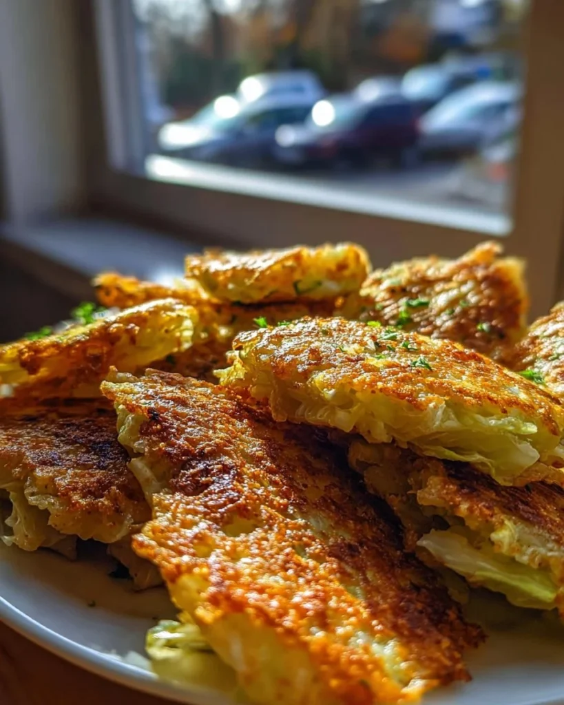 Crispy air fryer cabbage wedges garnished and served on a plate