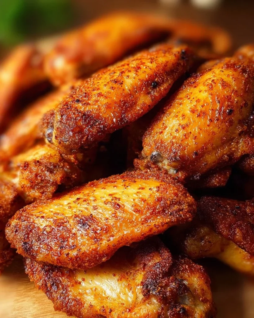 Crispy baked chicken wings with dry rub seasoning on a plate