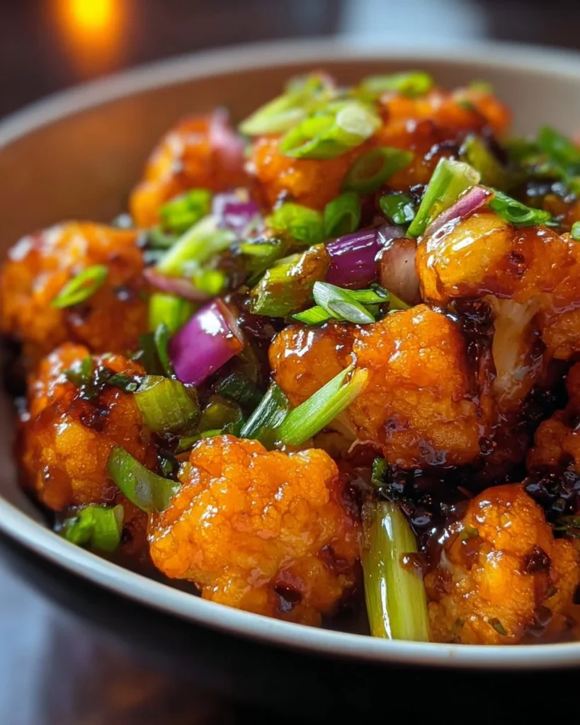 Crispy black pepper cauliflower served on a plate, garnished with herbs.