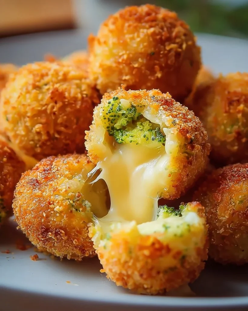 Plate of crispy cheesy broccoli bites ready to serve