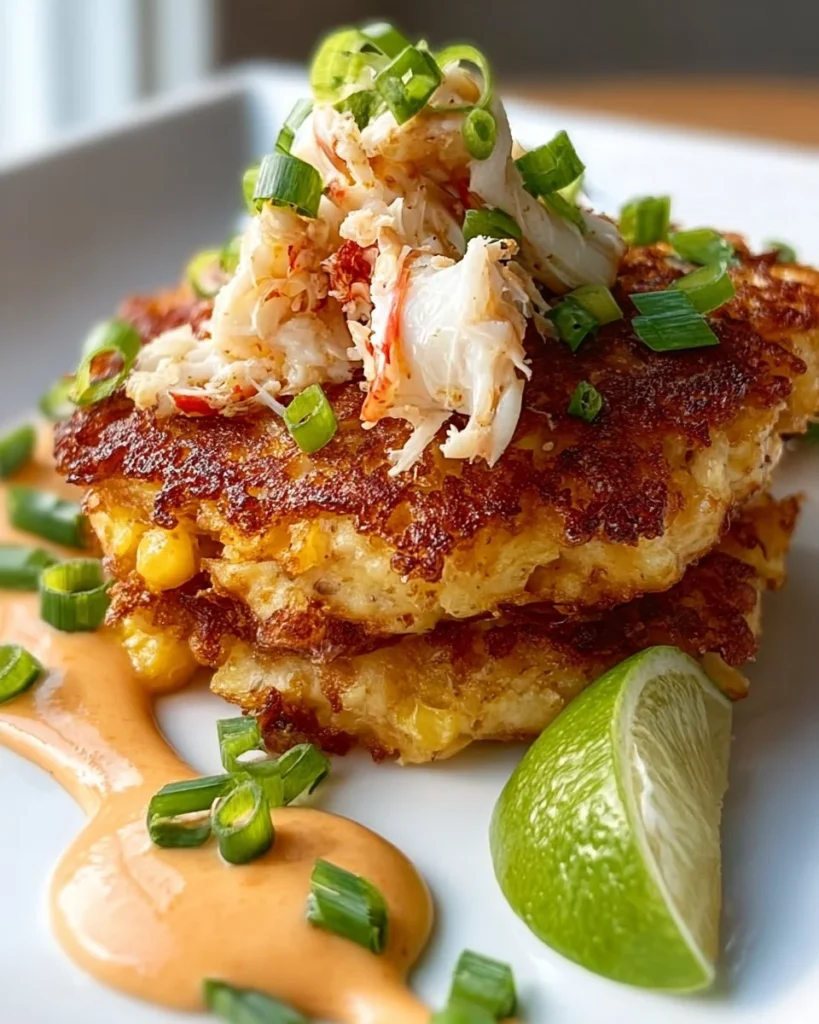 Crispy corn fritters topped with crab and chipotle lime dressing