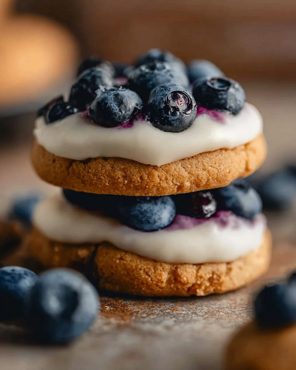 Crumbl blueberry cheesecake cookies with blueberries and creamy frosting