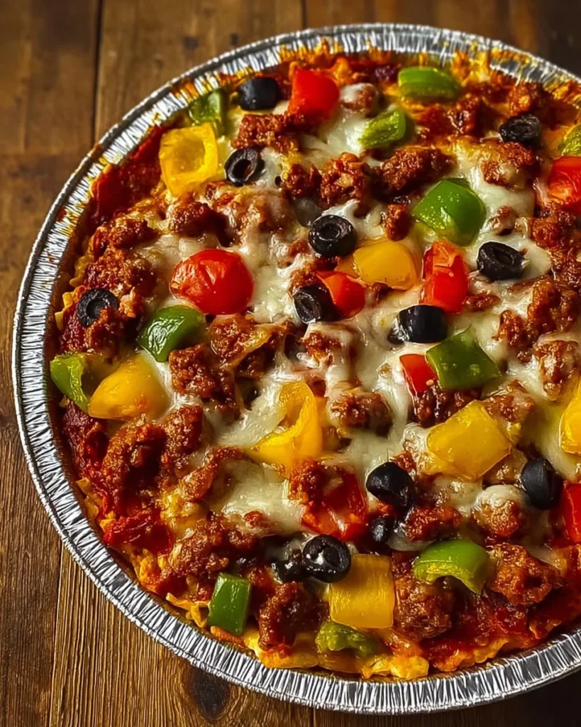 Delicious crustless pizza bowl topped with fresh ingredients