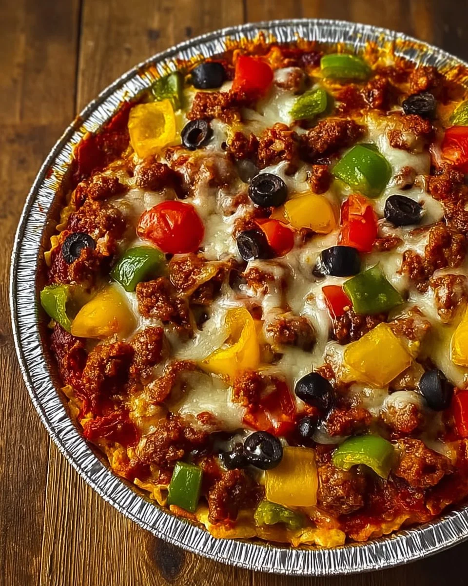 Delicious crustless pizza bowl topped with fresh ingredients