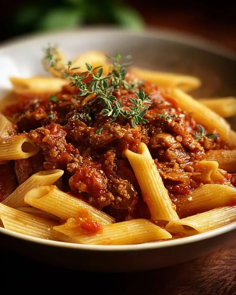 Cubanelle and Veal Bolognese Penne served with a side of fresh herbs