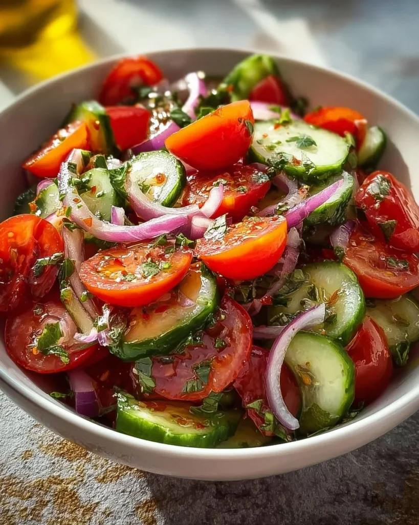 Fresh Cucumber Tomato Salad with herbs and dressing