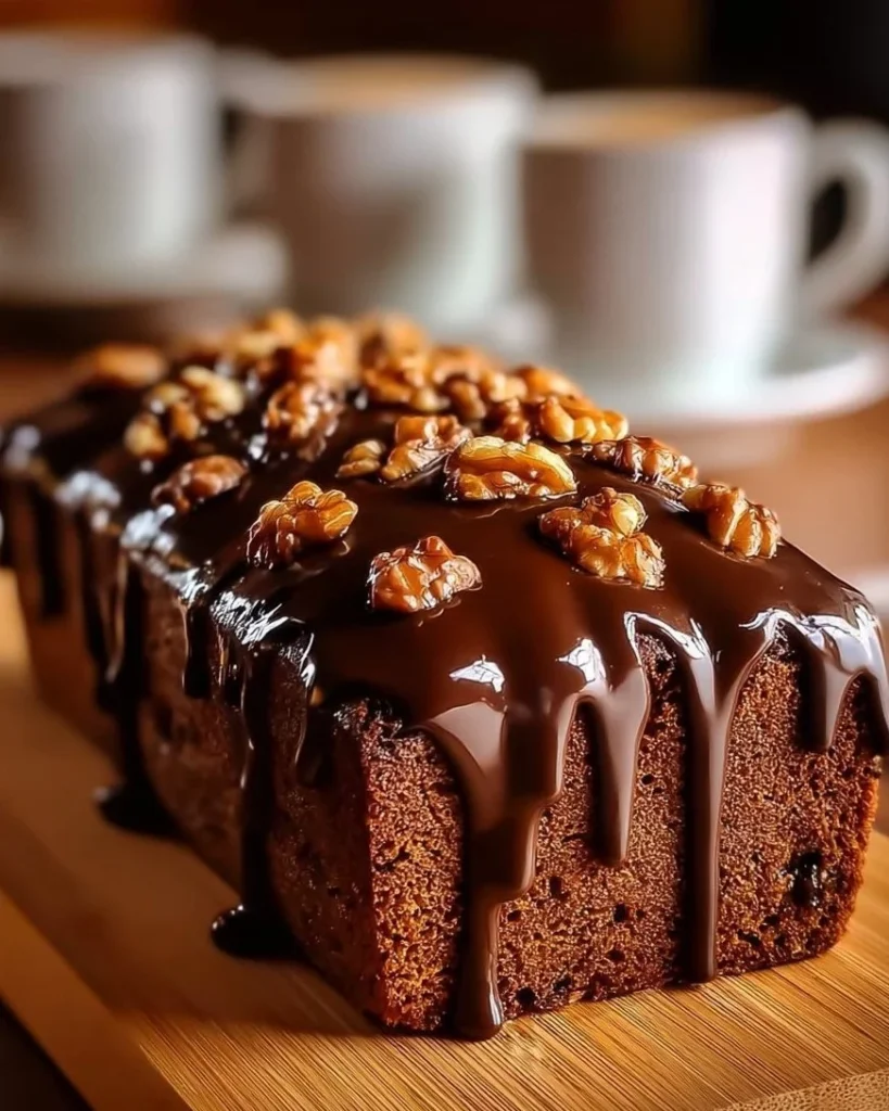 Date Coffee Loaf Cake with Walnuts and Espresso Glaze