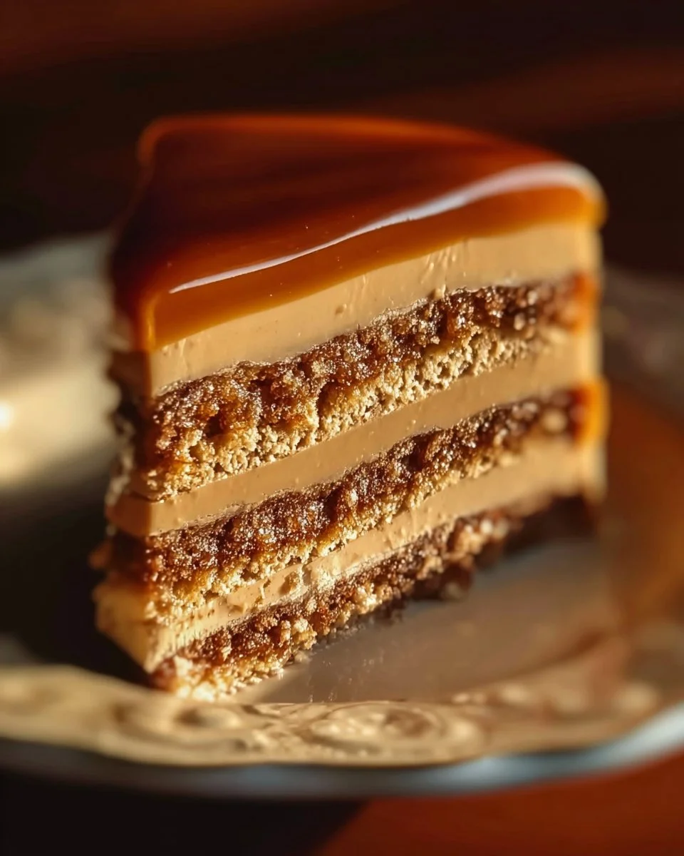 Decadent caramel layer cake with rich caramel frosting and layered sponge