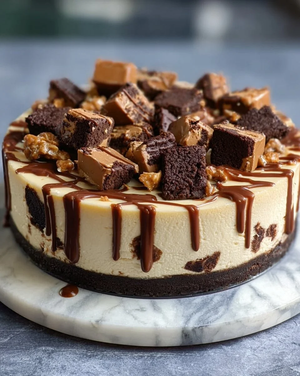 Decadent cheesecake swirled with cookie dough, a delightful dessert.