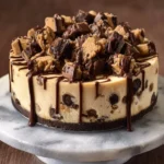 Decadent cheesecake swirled with cookie dough, a perfect dessert treat.
