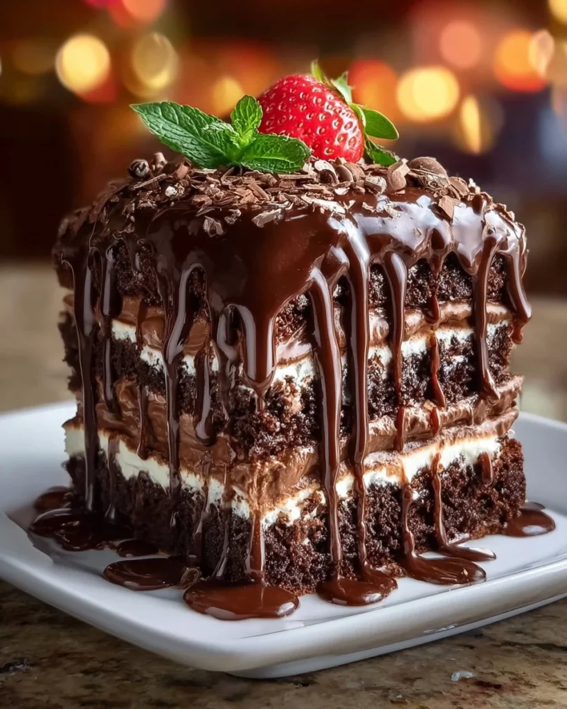 Decadent Chocolate Ganache Cake with rich chocolate layers and glossy ganache