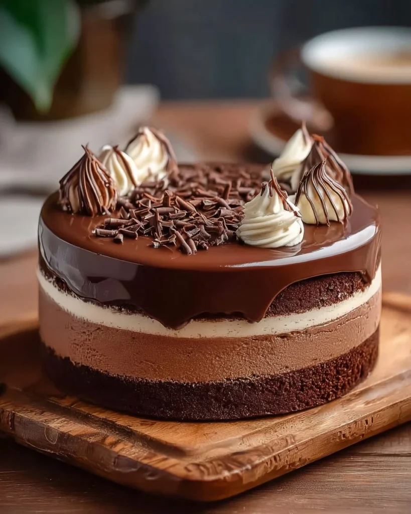 Decadent chocolate layer cake with rich frosting and layers